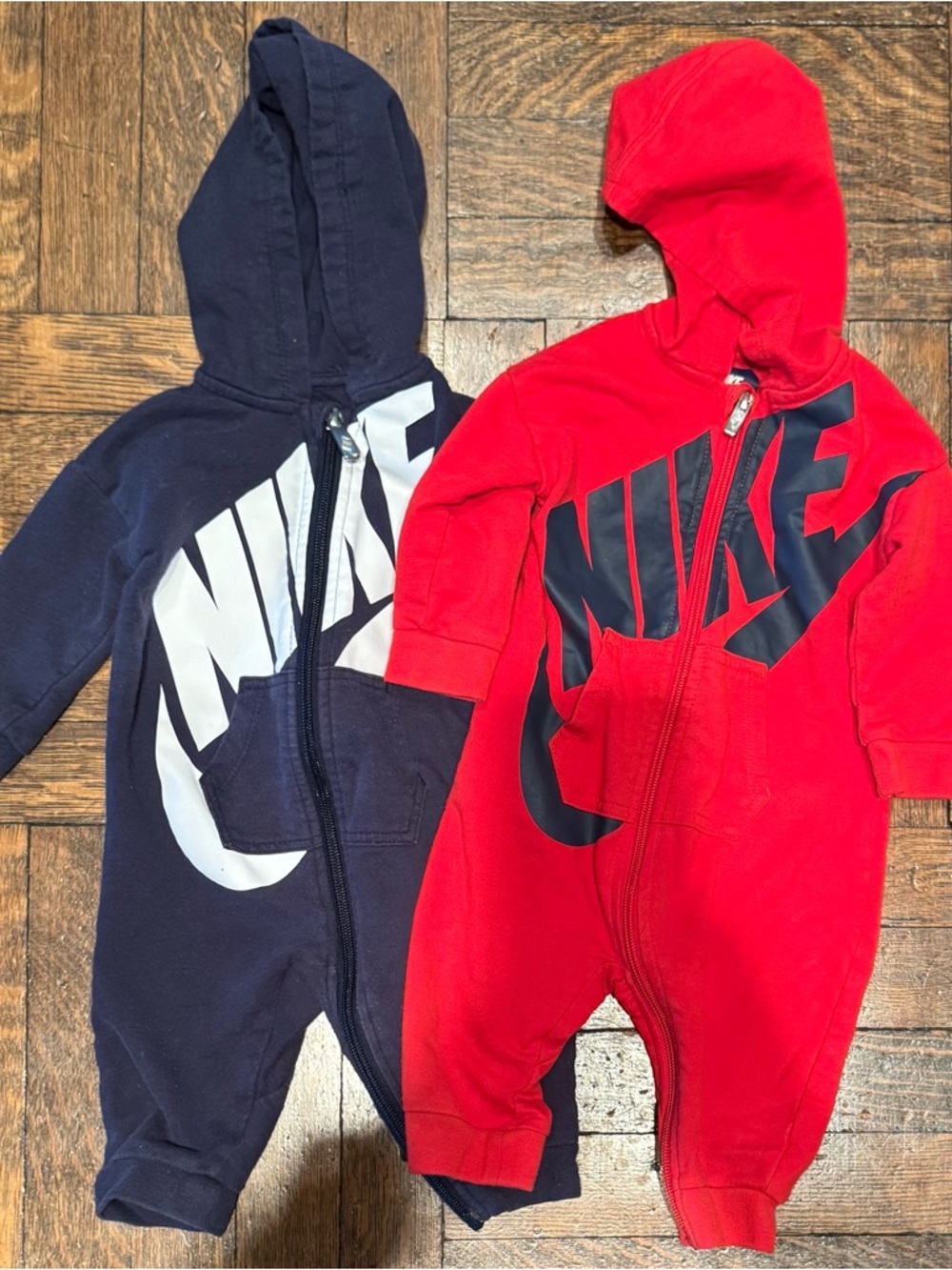 2x Nike Infant Hooded One Piece Romper Playsuit LOT Size 6-9 Months